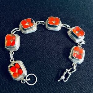 Vintage Hand Crafted Peruvian Huayruro Bracelet In Solid Sterling Silver